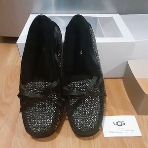 Ugg Symona Frill‎ metallic tweed/suede slippers,shoes, 9